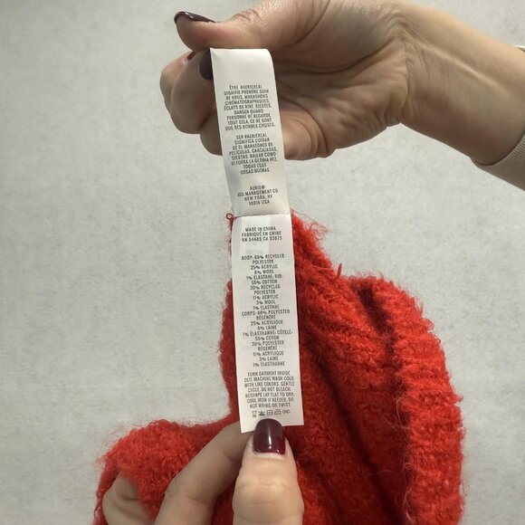 Aerie Sweater Womens Large Red V Neck Fuzzy Boucle Cozy Knit Pullover Oversized - Picture 8 of 9